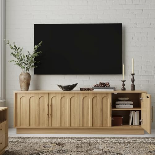 67" Mid Century Modern TV Stand for 75 Inch TV Living Room, Oak, view 7