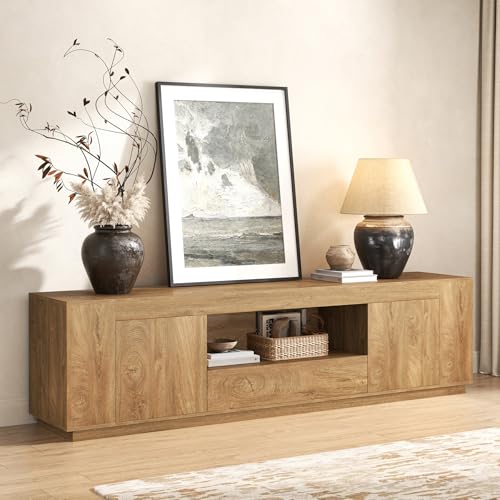Farmhouse TV Stands for Living Room 78.7-Inch, Natural Oak Brown, view 2