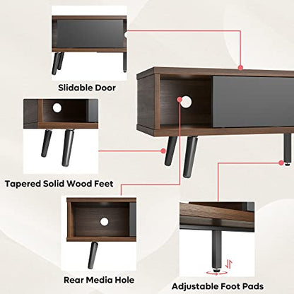 70 inch Mid Century Modern TV Stand for 75 inch TV, Low Profile TV Stand with Storage, Entertainment Center for Living Room, Cord Management, Walnut