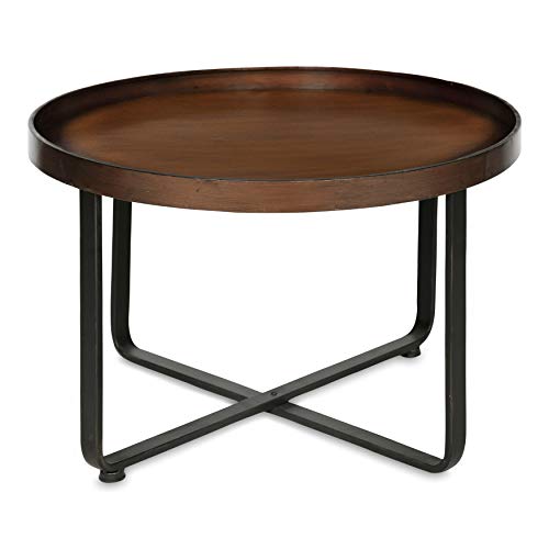 Zabel Modern Round Metal Coffee Table with Criss Cross Base, Bronze and Black