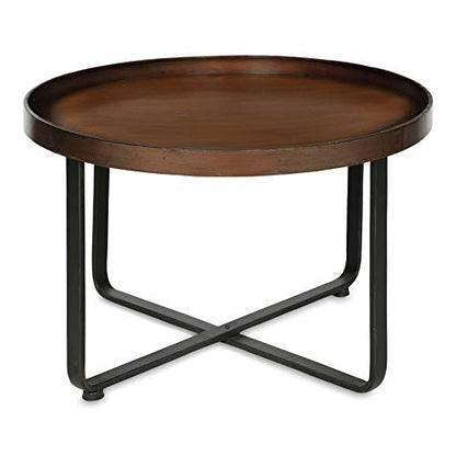 Zabel Modern Round Metal Coffee Table with Criss Cross Base, Bronze and Black