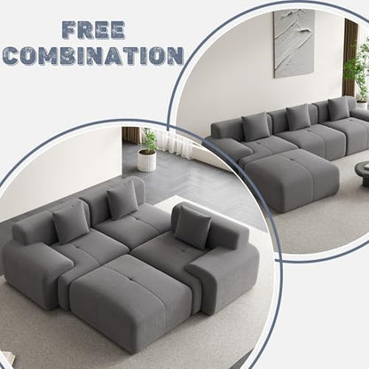 120" Cloud Modular Sectional Couch,Boneless Sofa,L-Shape Upholstered Sofas with Deep Seat,Modern Cozy Corduroy Couches with Memory Foam,No Assembly Required for Living Room(Dark Grey)