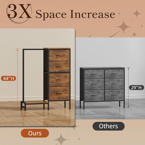 Tall Dresser 44''H with Hanging Rack, 4 Drawers Small Closet Dresser for Bedroom, view 4
