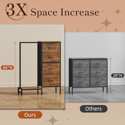 Tall Dresser 44''H with Hanging Rack, 4 Drawers Small Closet Dresser for Bedroom, view 4
