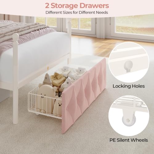 Twin Size Upholstered LED Canopy Bed Frame with 2 Drawers and & Charging Station, view 6