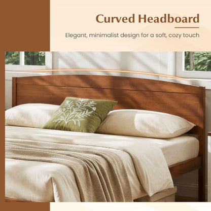 King Size Wooden Bed Frame with Curved Headboard, Wood Slat Support, view 5