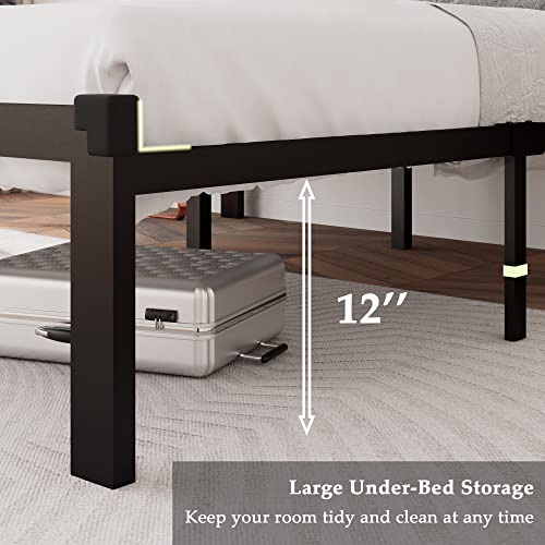 Full Size Metal Bed Frame with Faux Leather Button Tufted Headboard, view 5