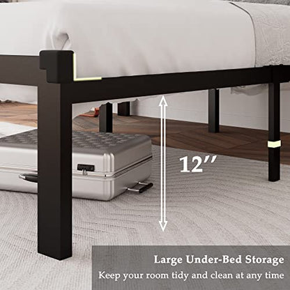 Full Size Metal Bed Frame with Faux Leather Button Tufted Headboard, view 5