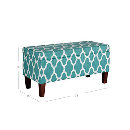 36" Storage Ottoman Bench with Hinged Lid - Teal Geometric