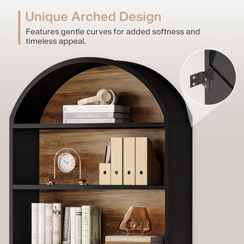 76.8" Tall Arched 5-Tier Bookcase, Black, view 7