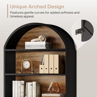 76.8" Tall Arched 5-Tier Bookcase, Black, view 7