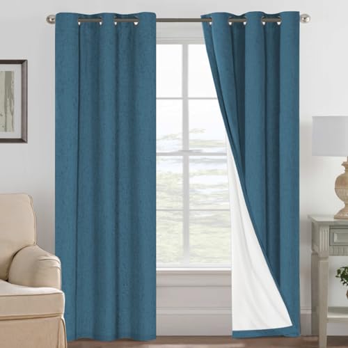 2 panel blue sapphire linen textured blackout curtains, view 2