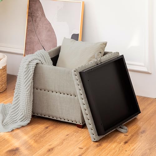 High Cube Ottoman in Beige Wood Legs, view 3