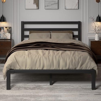 Full Size Metal Bed Frame with Headboard, Metal Slats, Black, view 4