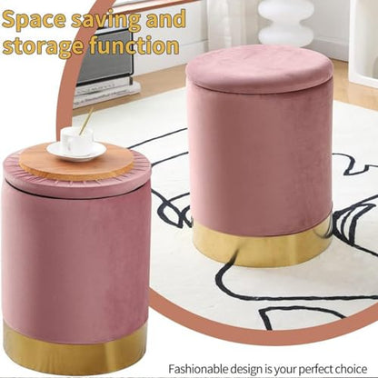 Velvet Storage Ottoman Multipurpose Footrest Stool with Metal Base Modern Round Vanity Stool Chair Ottoman Foot Stools Support 300 lbs Padded Seat for Living Room (Dusty Rose (Velvet))