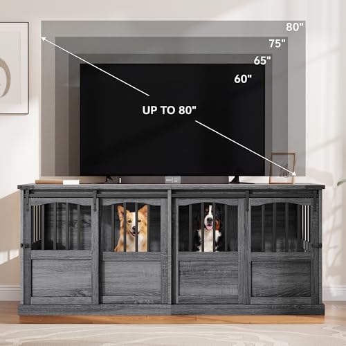 72" Double Dog Crate Furniture with Barn Sliding Doors Grey, view 7
