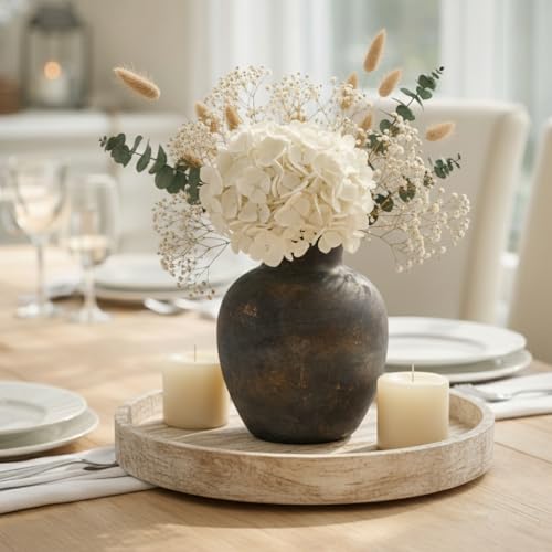 Ceramic Decorative Flower Vase | 6 Inch Pottery Rustic Farmhouse | Boho | Terracotta Vase for Home Decor, Table, Living Room, Bathroom, Shelf, Mantel Decoration, Bronze