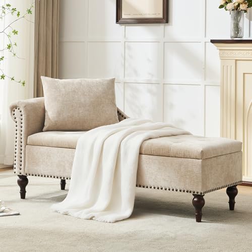 Velvet Chaise Lounge with Storage & Left Armrest,Brown, view 4
