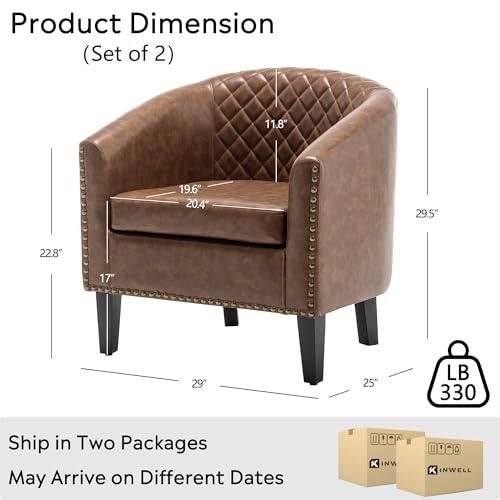 29" W Faux Leather Barrel Chairs Set of 2, Modern PU Upholstered Tufted Club Chairs with Nailhead Trim, Small Armchairs Accent Chairs for Living Room Bedroom Apartment Lounge Nursery, Coffee