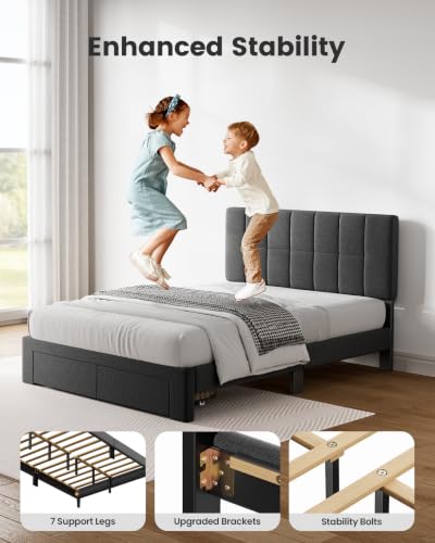 Amada Full Size Bed Frame with Upholstered Adjustable Headboard, view 4