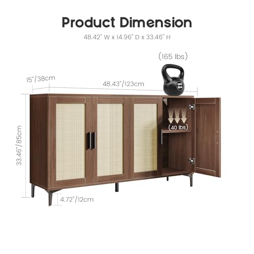 Sideboard Buffet Cabinet, Mid Century Modern Rattan Storage Cabinet, view 3
