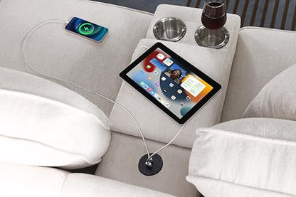 127" L-Shaped Sectional Couches for Living Room with Movable Ottoman,2 Cup Holders & USB Ports,7 Seat Chenille Upholstered Sofa W/6 Throw Pillows & Hidden Storage Box,DIY Combination,Beige