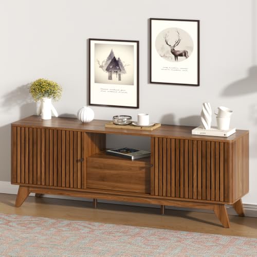TV Stand for Tvs up to 75", Mid Century Modern TV Console with Sliding Door, view 2