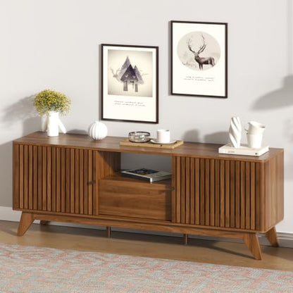 TV Stand for Tvs up to 75", Mid Century Modern TV Console with Sliding Door, view 2