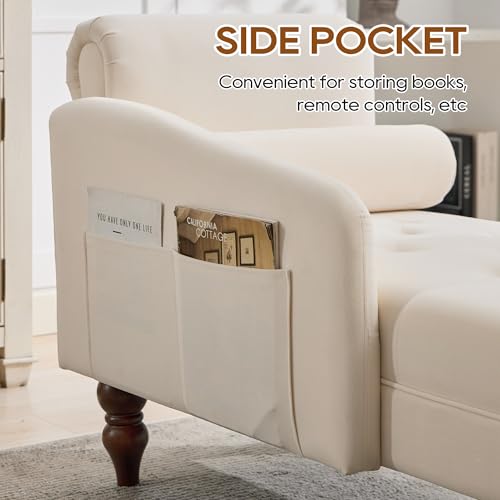 Chaise Lounge Chair Indoor with Right Armrest, Velvet, White, view 7