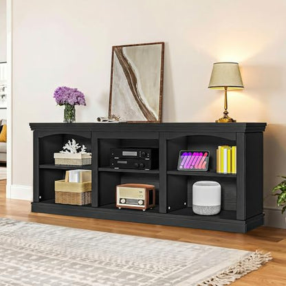 70 Inch Farmhouse TV Stand with Storage for 75/80 Inch TVs, Black, view 8