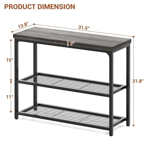 32" Small Console Table with 3-Tier Storage, Industrial Narrow Entryway Table, Sofa Table Behind Couch for Hallway, Foyer & Living Room, Sturdy Metal Frame, Oak Grey