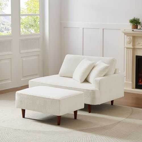 Upholstered Chaise Lounge Chair Indoor with Ottoman Boucle Chaise Lounge Fluffy, view 4