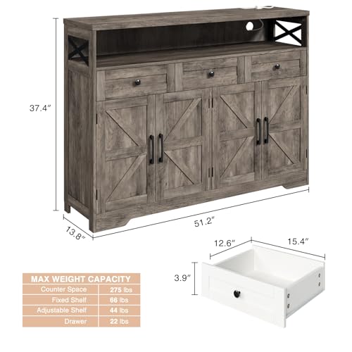Farmhouse Buffet Cabinet with Drawers, Sideboard with Storage, view 4