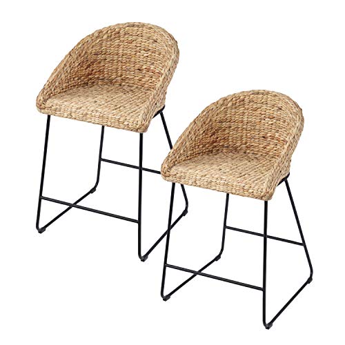 Landrine Water Hyacinth Counter Stools - 2 Piece Set - Bohemian Design, Natural Rattan - Easy Assembly - Ideal for Kitchen, Dining Room (BC1130831)