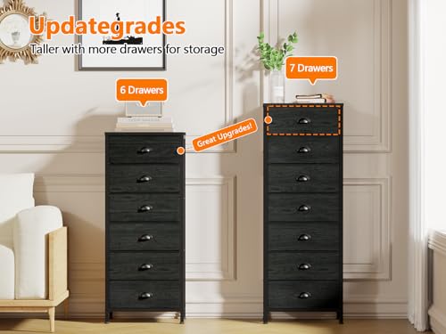 Black Bedroom Dresser, Tall Chests of Drawers with 7 Fabric Bins, view 7