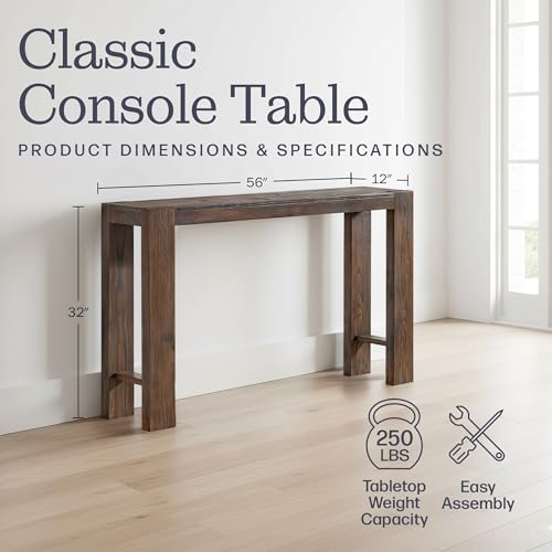 Classic Solid Wood Console Table - 56 Inch Modern Farmhouse Entryway Table - Easy Assembly Living Room Furniture for Behind The Couch, Entryway, or Hallway (Brown)