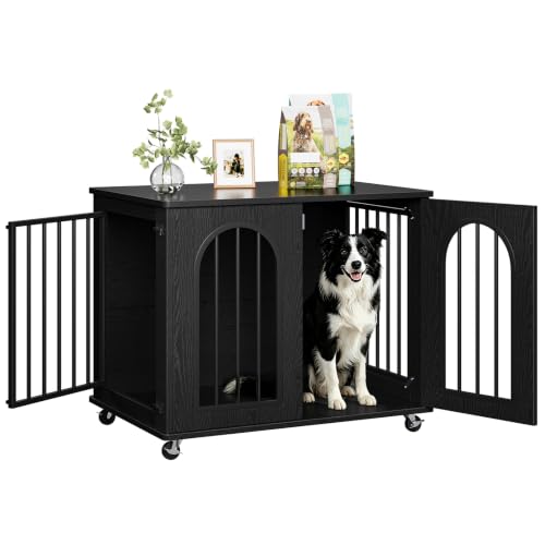 Dog Crate Furniture with Wheels - 31.5” Wooden Indoor Dog Kennel, view 2