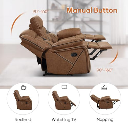 Faux Leather Recliner Sofa Furniture Set for Living Room, 2 Recliner Chairs, 3 Seat Reclining Sofa Couch Set for Meeting Room, Brown