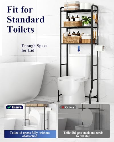 Over Toilet Storage Rack, 63.2" H Space-Saving, Holder & Hooks, view 7