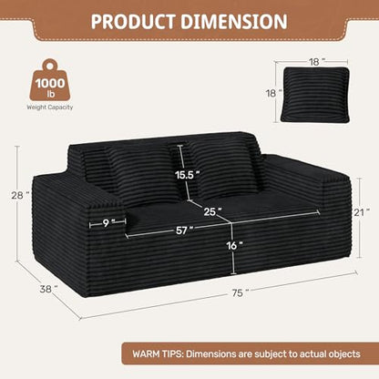 75'' Cloud Loveseat Sofa, No Assembly Required Comfy Deep Seat Couches 1 pcs for Living Room, Bedroom, Apartment