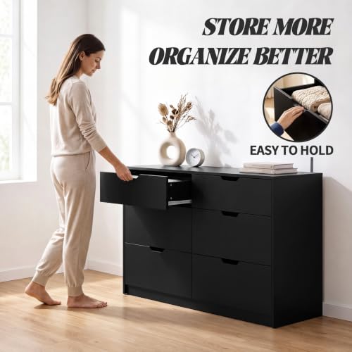Dresser for Bedroom with 6 Drawers, 47.2" Modern Dressers, Black, view 7