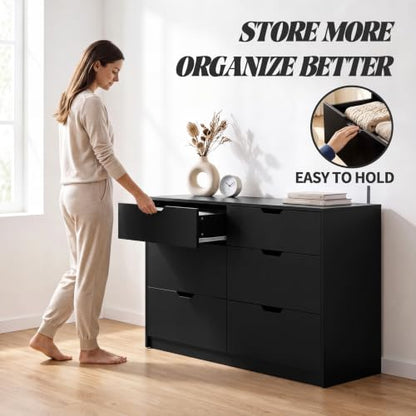 Dresser for Bedroom with 6 Drawers, 47.2" Modern Dressers, Black, view 7