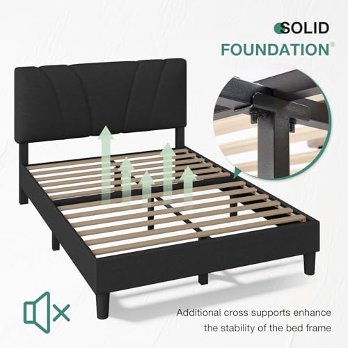 Queen Bed Frame with Headboard, Bed Frame Queen Size with Wood Slats Support, view 7