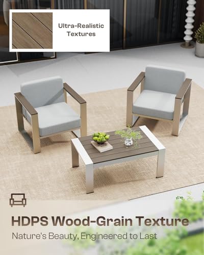 Outdoor Patio Furniture Set, 5 Seats Aluminum Patio Conversation Sets with Ergonomic Seat and Wide Washable Thick Cushions, Modern Outdoor Sectional Furniture for Balcony, Porch