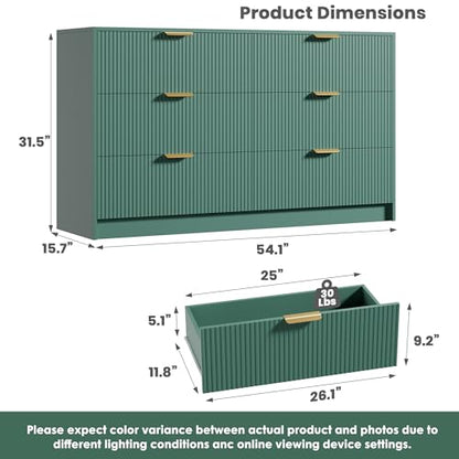 6 Drawers Dresser - Modern Fluted Double Chest of Drawers, Green, view 3