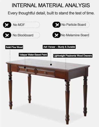 Walnut Writing Desk with Drawers, 39.4" French Country Style (2 Drawers), view 5
