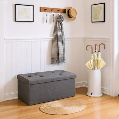 30 Inches Folding Storage Ottoman Bench with Padded Seat for Bedroom, Small End of Bed Foot Rest Stools Storage Chest, Living Room, Pure Grey.
