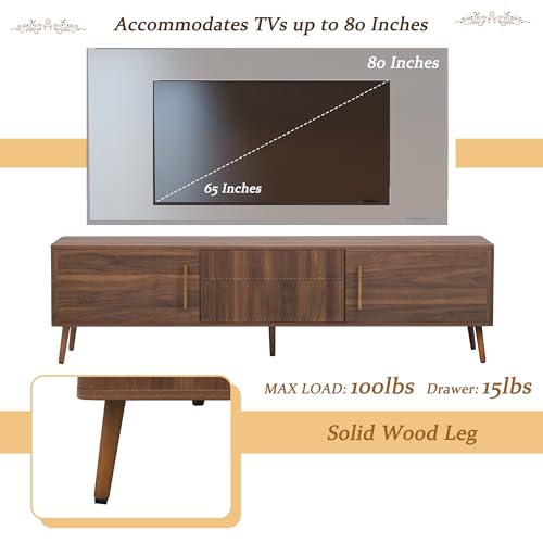 Mid-Century Modern TV Stand with Fluted-Drawer, for TVs up to 80", view 8