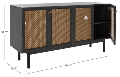 SAFAVIEH Home Collection Piran Distressed Black/Gold 4-Door 2-Shelf Entertainment Media TV Stand, Ideal for Living Room, Bedroom, Family Room (Fits up to a 65" Flatscreen TV)