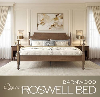 Solid Wood Queen Size Bed Frame with Headboard & Footboard, 12 Strong Slats, view 5